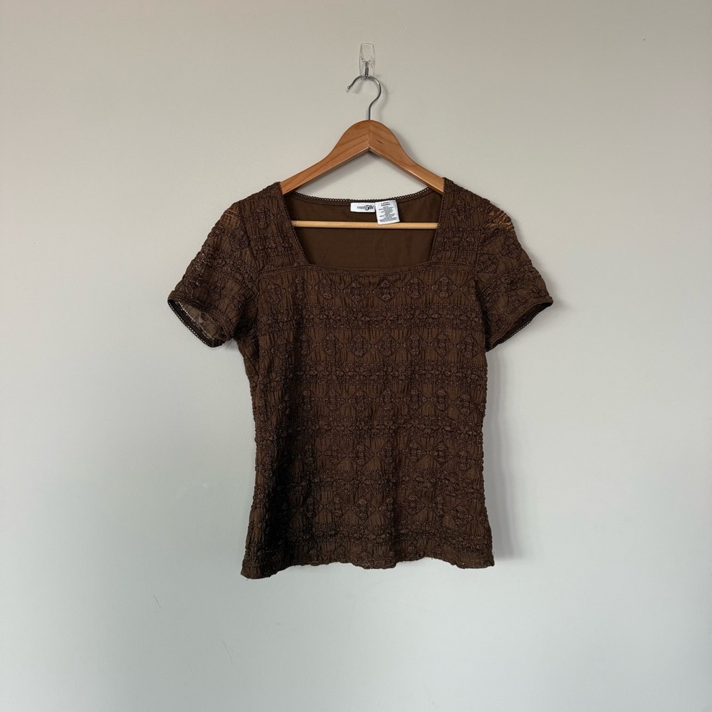 Vintage Brown Textured Blouse - Picture 3 of 12
